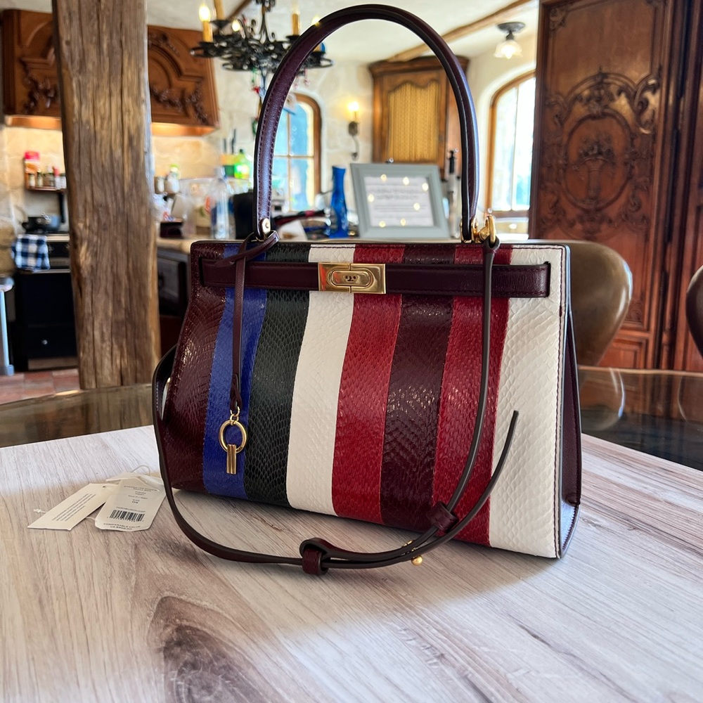 Tory Burch Striped Lee Radziwill small leather handbag purse New With Tags - Picture 2 of 11